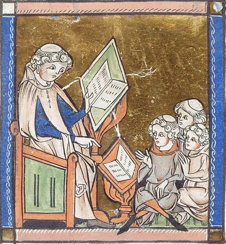 Lezione di medicina in un’università medievale – Miniatura dalla Chirurgia di Ruggiero da Frugardo.